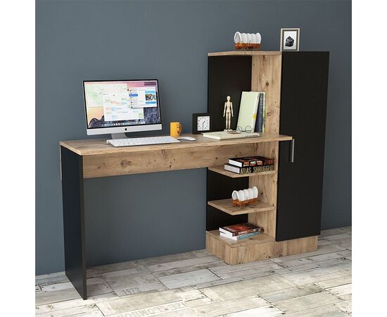 Γραφείο-ραφιέρα Kary pakoworld μαύρο-oak 152,5x40x120εκ - ΓΡΑΦΕΙΑ στο Milonadakis.gr
