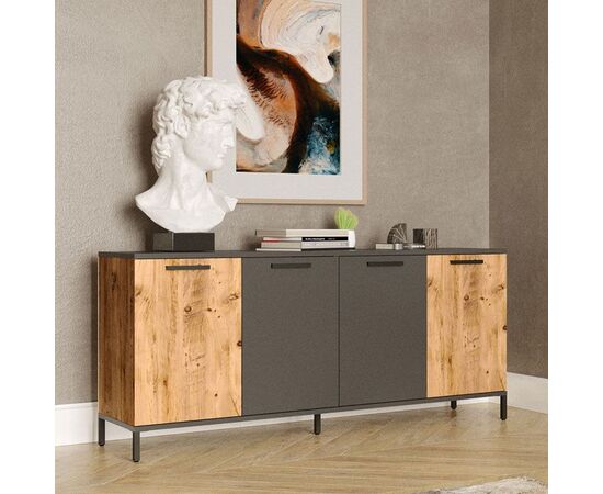 Μπουφές Kermit pakoworld ανθρακί-oak 160x40x72εκ - ΜΠΟΥΦΕΔΕΣ-ΚΟΝΣΟΛΕΣ στο Milonadakis.gr