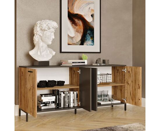 Μπουφές Kermit pakoworld ανθρακί-oak 160x40x72εκ - ΜΠΟΥΦΕΔΕΣ-ΚΟΝΣΟΛΕΣ στο Milonadakis.gr