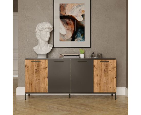 Μπουφές Kermit pakoworld ανθρακί-oak 160x40x72εκ - ΜΠΟΥΦΕΔΕΣ-ΚΟΝΣΟΛΕΣ στο Milonadakis.gr