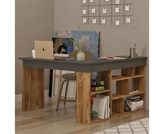 Γραφείο γωνιακό Rosaline pakoworld ανθρακί-oak 120x129x72εκ - ΓΡΑΦΕΙΑ στο Milonadakis.gr