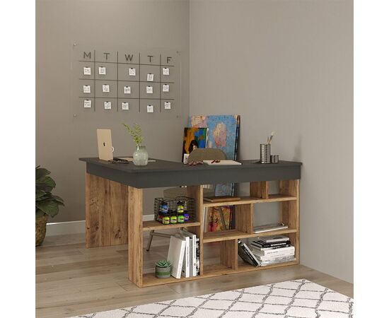 Γραφείο γωνιακό Rosaline pakoworld ανθρακί-oak 120x129x72εκ - ΓΡΑΦΕΙΑ στο Milonadakis.gr