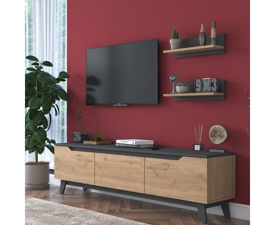 Σύνθετο σαλονιού Kasia pakoworld oak-ανθρακί 180x35x48,5εκ - ΣΥΝΘΕΣΕΙΣ ΣΑΛΟΝΙΟΥ στο Milonadakis.gr