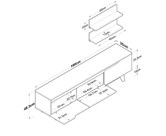 Σύνθετο σαλονιού Kasia pakoworld oak-ανθρακί 180x35x48,5εκ - ΣΥΝΘΕΣΕΙΣ ΣΑΛΟΝΙΟΥ στο Milonadakis.gr