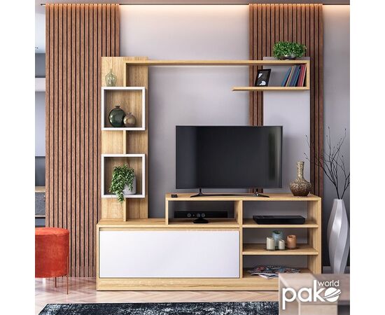 Σύνθετο σαλονιού Aiden pakoworld sonoma-λευκό 150x38.5x160εκ - ΣΥΝΘΕΣΕΙΣ ΣΑΛΟΝΙΟΥ στο Milonadakis.gr