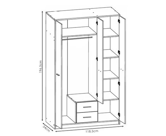 Ντουλάπα ρούχων Serenity pakoworld τρίφυλλη sonoma-λευκό 118.5x54x196.5εκ - ΝΤΟΥΛΑΠΕΣ στο Milonadakis.gr