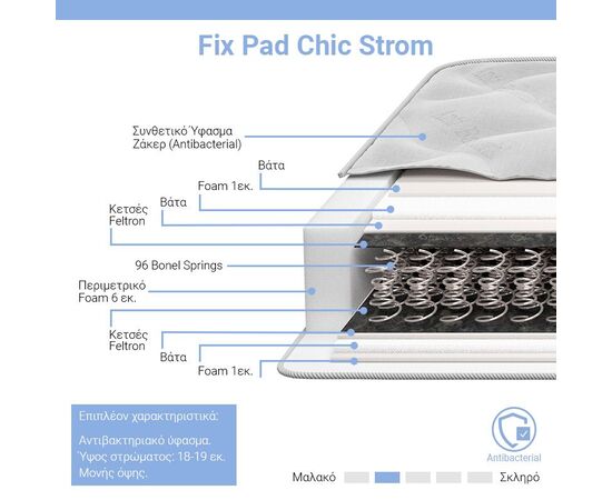 Στρώμα Fix Pad Chic Strom μονής όψης 18-19cm 160x200εκ - FIX PAD στο Milonadakis.gr