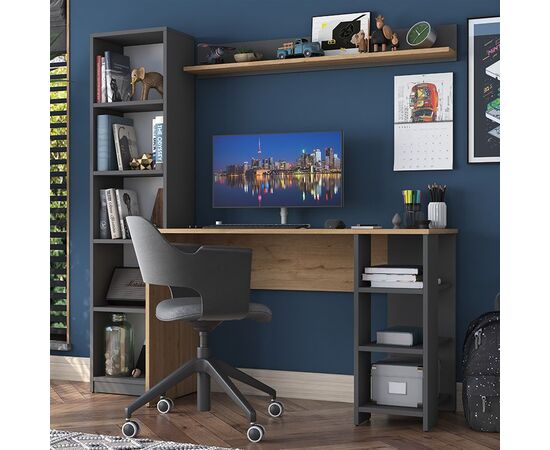 Γραφείο με βιβλιοθήκη Goldie pakoworld ανθρακί-φυσικό 160x45x161.8εκ - ΓΡΑΦΕΙΑ στο Milonadakis.gr