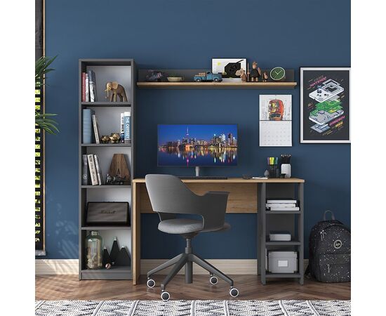 Γραφείο με βιβλιοθήκη Goldie pakoworld ανθρακί-φυσικό 160x45x161.8εκ - ΓΡΑΦΕΙΑ στο Milonadakis.gr