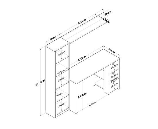 Γραφείο με βιβλιοθήκη Goldie pakoworld ανθρακί-φυσικό 160x45x161.8εκ - ΓΡΑΦΕΙΑ στο Milonadakis.gr