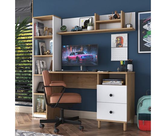 Γραφείο με βιβλιοθήκη Goldie pakoworld λευκό-φυσικό 160x50x161.8εκ - ΓΡΑΦΕΙΑ στο Milonadakis.gr