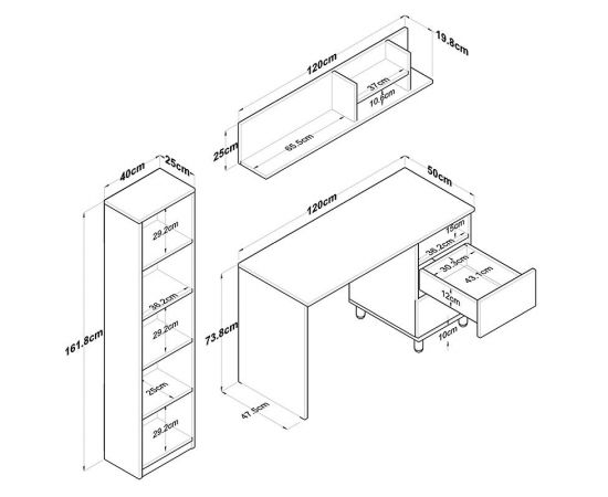 Γραφείο με βιβλιοθήκη Goldie pakoworld λευκό-φυσικό 160x50x161.8εκ - ΓΡΑΦΕΙΑ στο Milonadakis.gr