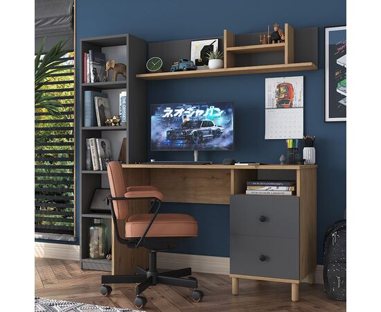 Γραφείο με βιβλιοθήκη Goldie pakoworld ανθρακί-φυσικό 160x50x161.8εκ - ΓΡΑΦΕΙΑ στο Milonadakis.gr