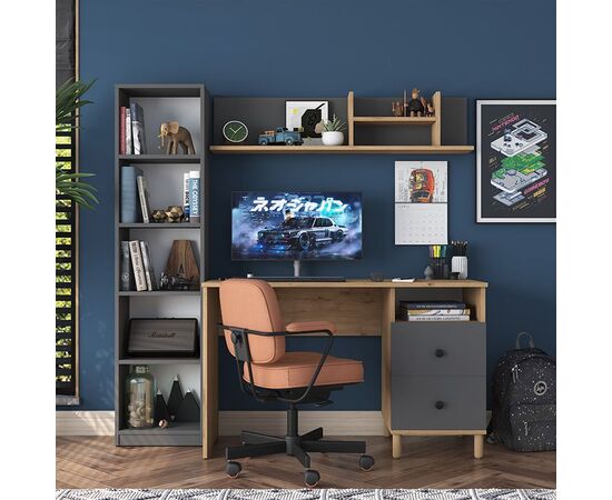 Γραφείο με βιβλιοθήκη Goldie pakoworld ανθρακί-φυσικό 160x50x161.8εκ - ΓΡΑΦΕΙΑ στο Milonadakis.gr