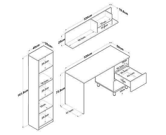 Γραφείο με βιβλιοθήκη Goldie pakoworld ανθρακί-φυσικό 160x50x161.8εκ - ΓΡΑΦΕΙΑ στο Milonadakis.gr