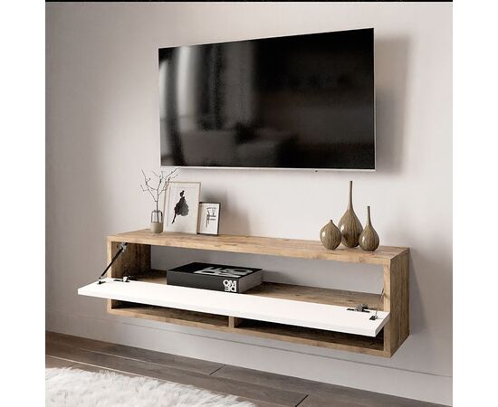 Έπιπλο τηλεόρασης επιτοίχιο Roscoe pakoworld λευκό-oak 100x31.5x29.5εκ - ΕΠΙΠΛΑ ΤΗΛΕΟΡΑΣΗΣ στο Milonadakis.gr