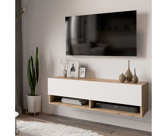 Έπιπλο τηλεόρασης επιτοίχιο Roscoe pakoworld λευκό-oak 100x31.5x29.5εκ - ΕΠΙΠΛΑ ΤΗΛΕΟΡΑΣΗΣ στο Milonadakis.gr