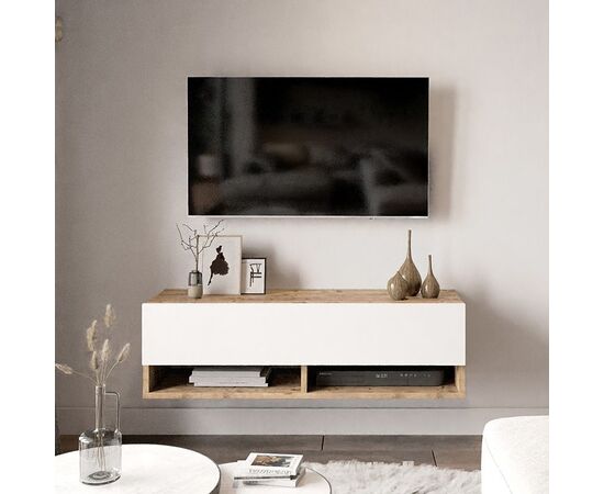 Έπιπλο τηλεόρασης επιτοίχιο Roscoe pakoworld λευκό-oak 100x31.5x29.5εκ - ΕΠΙΠΛΑ ΤΗΛΕΟΡΑΣΗΣ στο Milonadakis.gr