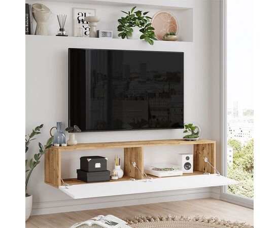 Έπιπλο τηλεόρασης επιτοίχιο Serit pakoworld λευκό-sonoma 140x31.6x29.6εκ - ΕΠΙΠΛΑ ΤΗΛΕΟΡΑΣΗΣ στο Milonadakis.gr