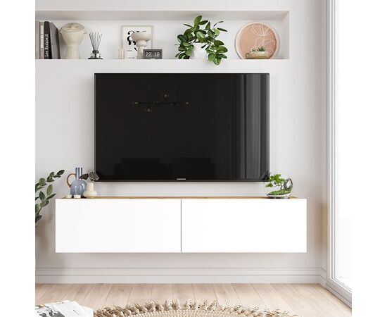 Έπιπλο τηλεόρασης επιτοίχιο Serit pakoworld λευκό-sonoma 140x31.6x29.6εκ - ΕΠΙΠΛΑ ΤΗΛΕΟΡΑΣΗΣ στο Milonadakis.gr