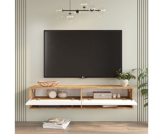 Έπιπλο τηλεόρασης επιτοίχιο Roscoe pakoworld λευκό-sonoma 140x31.6x29.6εκ - ΕΠΙΠΛΑ ΤΗΛΕΟΡΑΣΗΣ στο Milonadakis.gr