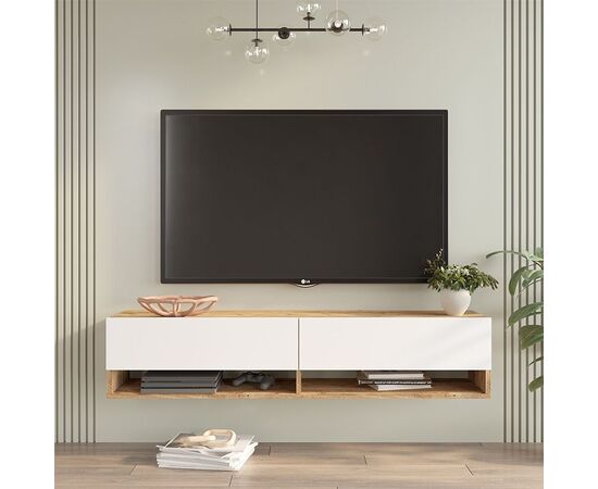 Έπιπλο τηλεόρασης επιτοίχιο Roscoe pakoworld λευκό-sonoma 140x31.6x29.6εκ - ΕΠΙΠΛΑ ΤΗΛΕΟΡΑΣΗΣ στο Milonadakis.gr