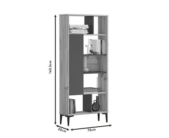 Βιβλιοθήκη Neville pakoworld φυσικό-ανθρακί 72x25x163.3εκ - ΒΙΒΛΙΟΘΗΚΕΣ στο Milonadakis.gr