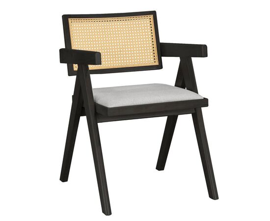 Πολυθρόνα Winslow pakoworld ξύλο rubberwood μαύρο-pvc rattan φυσικό-ύφασμα γκρι - ΚΑΡΕΚΛΕΣ - ΠΟΛΥΘΡΟΝΕΣ στο Milonadakis.gr