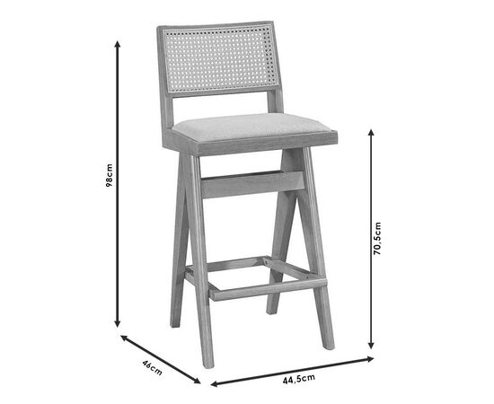 Σκαμπό bar Winslow pakoworld ξύλο rubberwood μαύρο-pvc rattan φυσικό-ύφασμα γκρι 44.5x46x98εκ - ΣΚΑΜΠΟ ΜΠΑΡ στο Milonadakis.gr