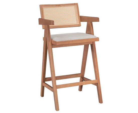 Σκαμπό bar Winslow pakoworld ξύλο rubberwood ανοικτό καρυδί-pvc rattan φυσικό-ύφασμα γκρι - ΣΚΑΜΠΟ ΜΠΑΡ στο Milonadakis.gr