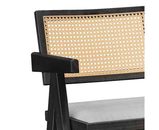 Σκαμπό bar Winslow pakoworld ξύλο rubberwood μαύρο-pvc rattan φυσικό-ύφασμα γκρι - ΣΚΑΜΠΟ ΜΠΑΡ στο Milonadakis.gr