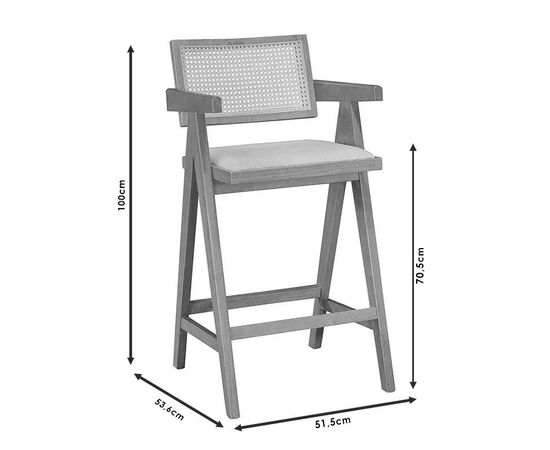 Σκαμπό bar Winslow pakoworld ξύλο rubberwood μαύρο-pvc rattan φυσικό-ύφασμα γκρι - ΣΚΑΜΠΟ ΜΠΑΡ στο Milonadakis.gr