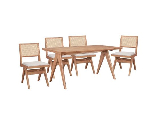 Τραπεζαρία Winslow pakoworld σετ 5τεμ ξύλο rubberwood ανοιχτό καρυδί 160x85x75εκ - ΤΡΑΠΕΖΑΡΙΕΣ στο Milonadakis.gr