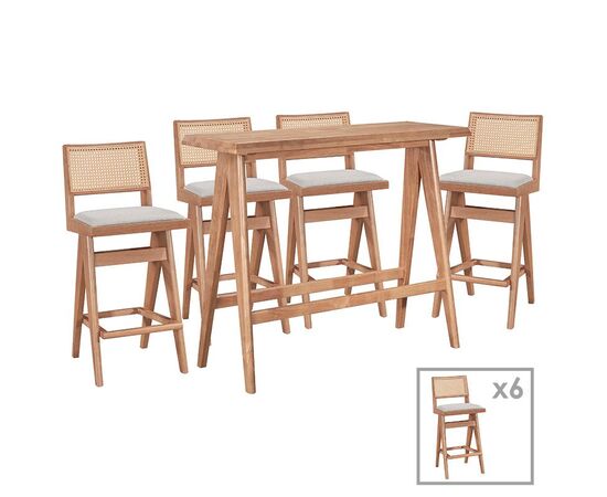 Τραπεζαρία μπαρ Winslow pakoworld σετ 7τεμ ξύλο rubberwood ανοιχτό καρυδί 120x45x100εκ - ΤΡΑΠΕΖΑΡΙΕΣ στο Milonadakis.gr