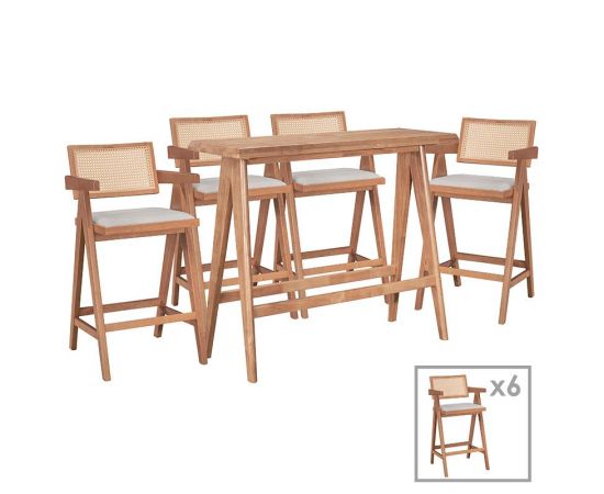 Τραπεζαρία μπαρ Winslow I pakoworld σετ 7τεμ ξύλο rubberwood ανοιχτό καρυδί 120x45x100εκ - ΤΡΑΠΕΖΑΡΙΕΣ στο Milonadakis.gr