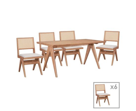 Τραπεζαρία Winslow pakoworld σετ 7τεμ ξύλο rubberwood σε ανοιχτό καρυδί απόχρωση 160x85x75εκ - ΤΡΑΠΕΖΑΡΙΕΣ στο Milonadakis.gr