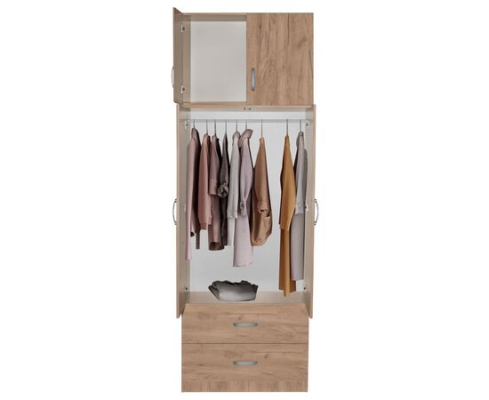 Ντουλάπα δίφυλλη και πατάρι Zelia pakoworld φυσικό 79x42x240εκ. - ΝΤΟΥΛΑΠΕΣ στο Milonadakis.gr