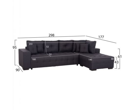 ΓΩΝΙΑΚΟΣ ΚΑΝΑΠΕΣ-ΚΡΕΒΑΤΙ ΜΕ ΑΠΟΘ.ΧΩΡΟ TRENDSTON HM3302.01R ΓΚΡΙ ΥΦΑΣΜΑ 298x177x95Υεκ - ΚΑΝΑΠΕΔΕΣ-ΣΑΛΟΝΙΑ στο Milonadakis.gr