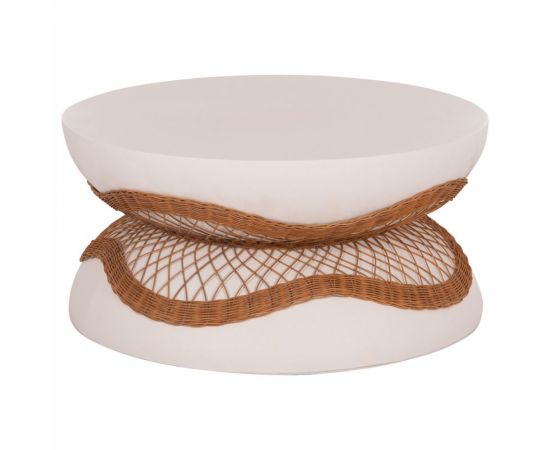 ΤΡΑΠΕΖΙ ΣΑΛΟΝΙΟΥ ANNA HM18157.02 FIBER CEMENT ΛΕΥΚΟ-ΦΥΣΙΚΟ RATTAN--Φ92x44.5Υεκ - ΤΡΑΠΕΖΙΑ ΚΟΥΖΙΝΑΣ στο Milonadakis.gr