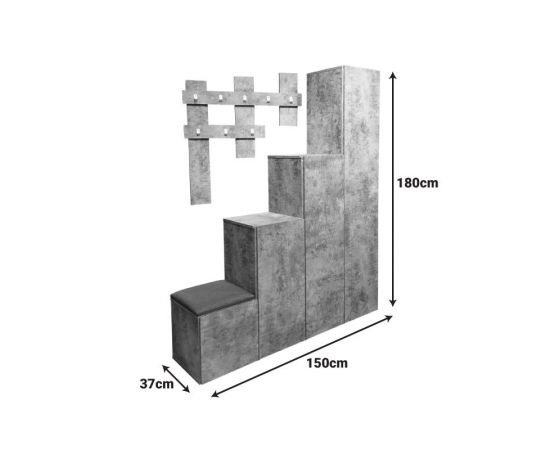 Έπιπλο εισόδου Nenich pakoworld σε γκρι oak απόχρωση 150x37x180εκ - ΕΠΙΠΛΑ ΕΙΣΟΔΟΥ στο Milonadakis.gr