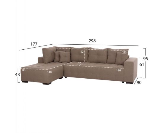 ΓΩΝΙΑΚΟΣ ΚΑΝΑΠΕΣ-ΚΡΕΒΑΤΙ ΜΕ ΑΠΟΘ.ΧΩΡΟ TRENDSTON HM3302.03L ΜΠΕΖ ΥΦΑΣΜΑ 298x177x95Υεκ - ΚΑΝΑΠΕΔΕΣ-ΣΑΛΟΝΙΑ στο Milonadakis.gr