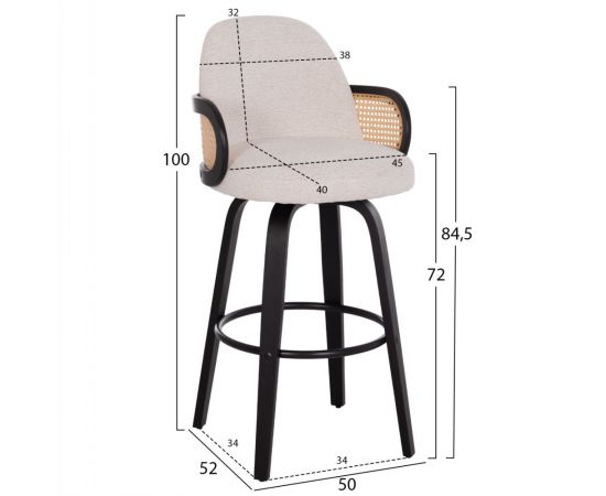 ΣΚΑΜΠΟ ΜΠΑΡ ΠΕΡΙΣΤΡΕΦΟΜΕΝΟ BECKER HM18251.02 PLYWOOD ΜΑΥΡΟ--ΕΚΡΟΥ ΥΦΑΣΜΑ 50x52x100Υ - ΣΚΑΜΠΟ ΜΠΑΡ στο Milonadakis.gr