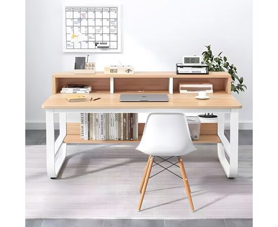 Γραφείο εργασίας Evrepy pakoworld mdf σε oak απόχρωση με λευκό μέταλλο 100x60x73εκ - ΓΡΑΦΕΙΑ στο Milonadakis.gr