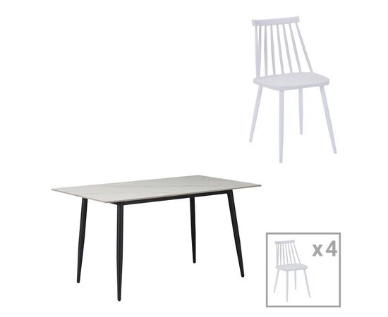 Τραπεζαρία Aurora I-Gustas pakoworld σετ 5τεμ sintered stone-μαύρο-λευκό 120x60x75εκ - ΤΡΑΠΕΖΑΡΙΕΣ στο Milonadakis.gr