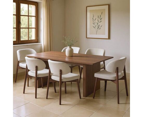 Τραπεζαρία Eleganza-Siena pakoworld σετ 7τεμ mdf σε καρυδί-εκρού απόχρωση 180x99x75.8εκ - ΤΡΑΠΕΖΑΡΙΕΣ στο Milonadakis.gr