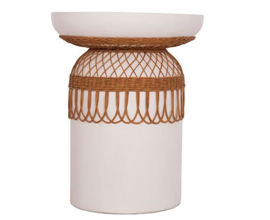 ΤΡΑΠΕΖΙ ΤΡΑΠΕΖΑΡΙΑΣ PRILEP HM18159.02 FIBER CEMENT ΛΕΥΚΟ & RATTAN--Φ60x76,5Υεκ - ΤΡΑΠΕΖΙΑ ΚΟΥΖΙΝΑΣ στο Milonadakis.gr