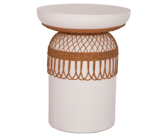 ΤΡΑΠΕΖΙ ΤΡΑΠΕΖΑΡΙΑΣ PRILEP HM18159.02 FIBER CEMENT ΛΕΥΚΟ & RATTAN--Φ60x76,5Υεκ - ΤΡΑΠΕΖΙΑ ΚΟΥΖΙΝΑΣ στο Milonadakis.gr