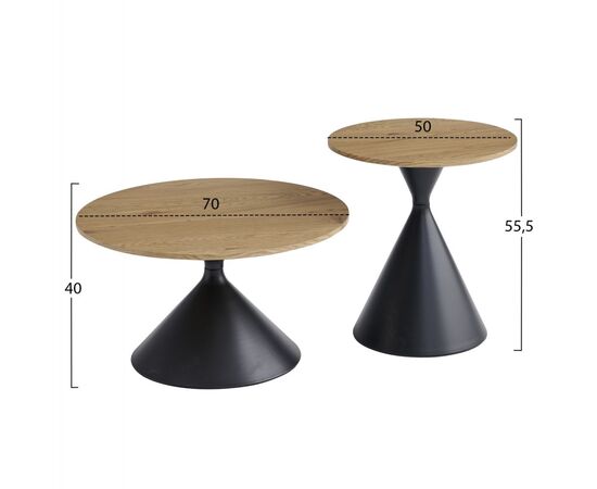 ΤΡΑΠΕΖΙΑ ΣΑΛΟΝΙΟΥ JENNEL(X) HM18308.02 ΜΕΤΑΛΛΟ ΜΑΥΡΟ--MDF ΣΕ ΦΥΣΙΚΟ Φ50εκ & Φ70εκ - ΤΡΑΠΕΖΙΑ ΚΟΥΖΙΝΑΣ στο Milonadakis.gr