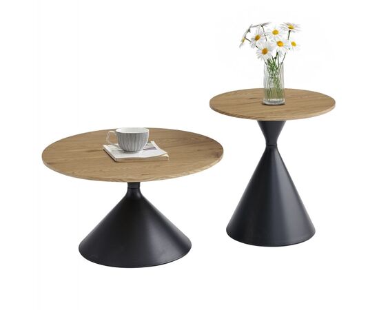 ΤΡΑΠΕΖΙΑ ΣΑΛΟΝΙΟΥ JENNEL(X) HM18308.02 ΜΕΤΑΛΛΟ ΜΑΥΡΟ--MDF ΣΕ ΦΥΣΙΚΟ Φ50εκ & Φ70εκ - ΤΡΑΠΕΖΙΑ ΚΟΥΖΙΝΑΣ στο Milonadakis.gr