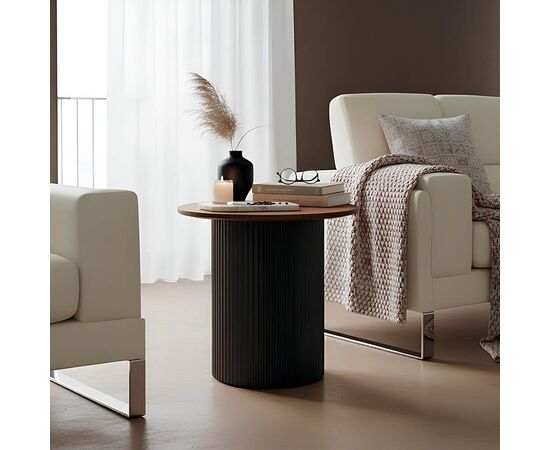 Βοηθητικό τραπέζι Dovel pakoworld mdf σε καρυδί-μαύρη απόχρωση Φ50x45εκ - ΤΡΑΠΕΖΙΑ ΚΟΥΖΙΝΑΣ στο Milonadakis.gr